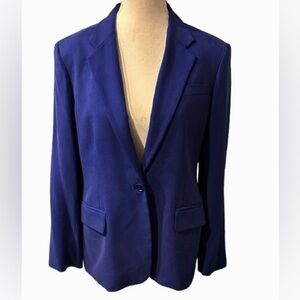 Vintage Ralph Lauren 100% Silk 10P Petite Blue Blazer Jacket Designer Medium